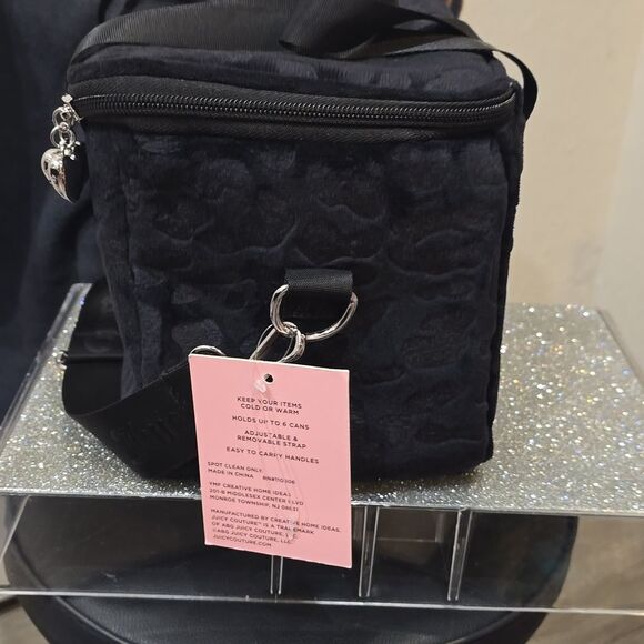Juicy Couture Rhinestone Logo Embossed Leopord Velour Insulated Lunch Tote Bag - Picture 12 of 15